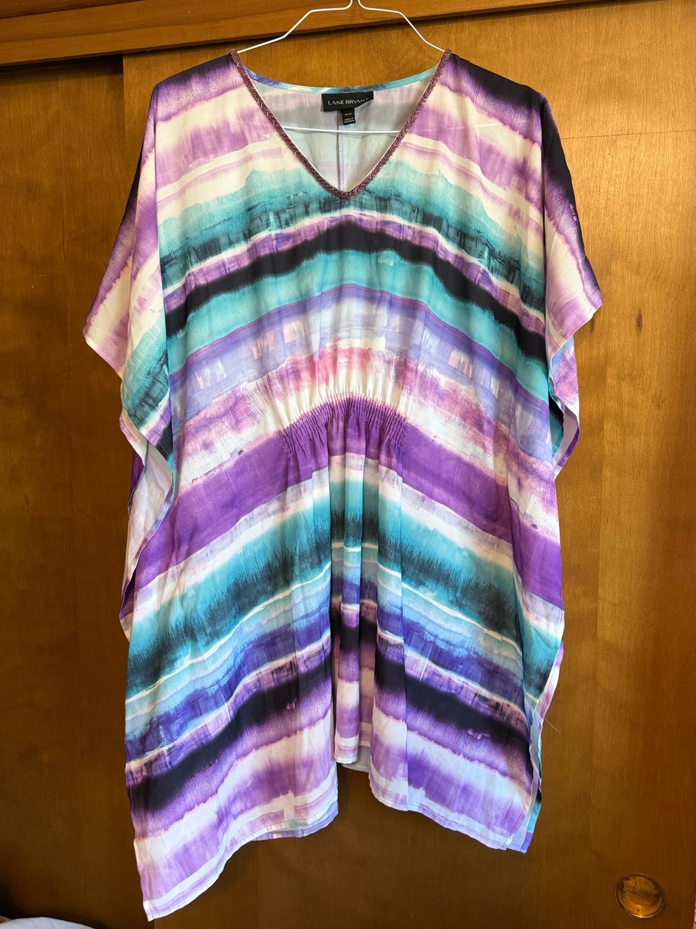 Lane Bryant Purple Teal Striped V-Neck Tunic